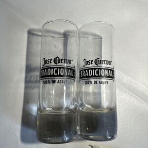 2 Jose Cuervo Tradicional 1.5 fl oz Clear Glass Shot Glass Printed Logo 4”